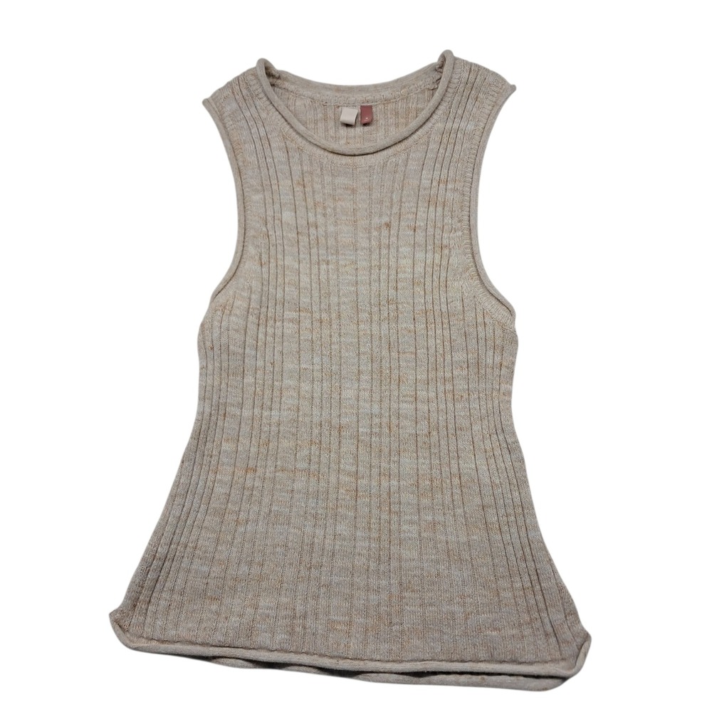 Anthropologie Pilcro Sweater Tank Top Women's Medium Tan‎ Oatmeal Ribbed Preppy